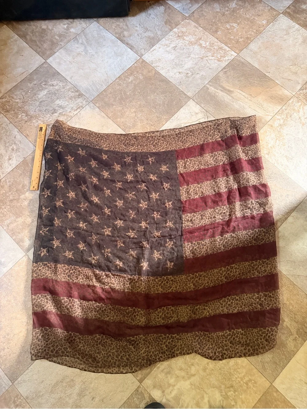 infinity Scarf with American Flag and Leopard Trim - Brown & Red